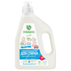 Гель для стирки SYNERGETIC Pure биоразлагаемый концентрированный, 1.5л, крупный план