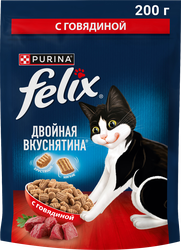 Корм сухой для взрослых кошек FELIX Двойная вкуснятина с говядиной, 200г, детальное фото