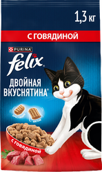 Корм сухой для взрослых кошек FELIX Двойная вкуснятина с говядиной, 1,3кг, детальное фото