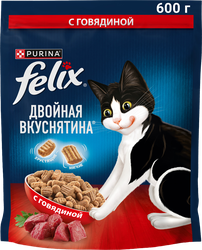 Корм сухой для взрослых кошек FELIX Двойная вкуснятина с говядиной, 600г, фотография