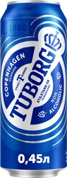 Пиво светлое безалкогольное TUBORG Non-Alco пастеризованное 0,5%, 0.45л