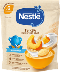 Каша пшеничная NESTLE молочная, с тыквой, с 6 месяцев, 200г, крупный план