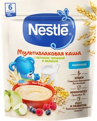 Каша мультизлаковая NESTLE молочная, с яблоком, черникой и малиной, с 6 месяцев, 200г