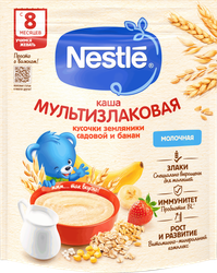 Каша мультизлаковая NESTLE молочная, с бананом и земляникой, с 8 месяцев, 200г, изображение
