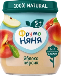 Пюре фруктовое ФРУТОНЯНЯ Яблоко, персик, с 5 месяцев, 100г