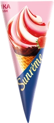 Мороженое SUNREME Клубника со сливками 10,8%, без змж, вафельный рожок, 
73г