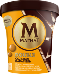 Мороженое МАГНАТ Double Соленая карамель, сливочное 10%, без змж, пластиковый стакан, 310г, крупный план