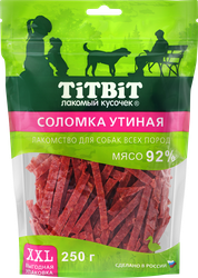 Лакомства для взрослых собак TITBIT XXL Соломка утиная, 250г, фотография