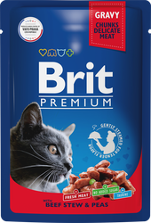 Корм консервированный для взрослых кошек BRIT Premium Говядина и горошек в соусе, 85г, фотография