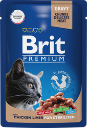 Корм консервированный для взрослых кошек BRIT Premium Куриная печень в соусе, для стерилизованных, 85г, детальное фото