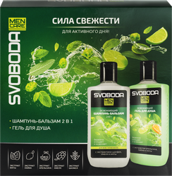 Набор подарочный мужской SVOBODA Men Care: Шампунь-бальзам освежающий 2в1, 300мл+Гель для душа освежающий, 300мл, картинка