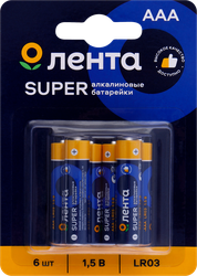 Элемент питания ЛЕНТА ААА, LR03, 1,5В, алкалиновый Арт. ALR0306, 6шт, вид