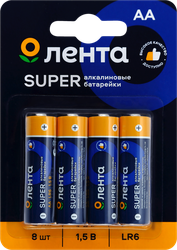 Элементы питания ЛЕНТА АА, LR6, 1,5В, алкалиновый Арт. ALR608, 8шт, фотография