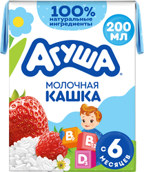 Каша рисовая детская АГУША Укрепляй-ка, молочная с клубникой, земляникой и яблоком 2,7%, с 6 месяцев, 200мл, детальное фото