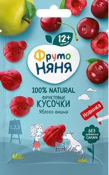 Фруктовые кусочки ФРУТОНЯНЯ Яблоко и вишня, с 12 месяцев, 15г, картинка