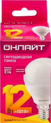 Лампа светодиодная ОНЛАЙТ LED 12Вт, 2700К, Е14, шар Арт. 90060, детальное фото