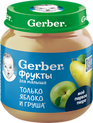 Пюре GERBER Яблоко и груша, с 5 месяцев, 125г, крупный план