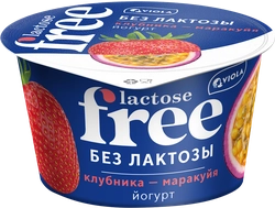 Йогурт VIOLA FREE безлактозный с наполнителем Клубника, маракуйя 2,7%, без змж, 180г