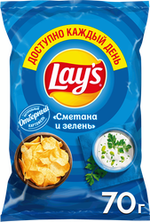 Чипсы картофельные LAY'S со вкусом сметаны и зелени, 70г, детальное фото