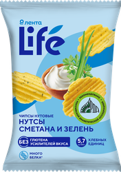 Чипсы нутовые ЛЕНТА LIFE Нутсы Сметана и зелень, 50г, крупный план