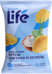 Чипсы нутовые ЛЕНТА LIFE Сметана и зелень, 50г