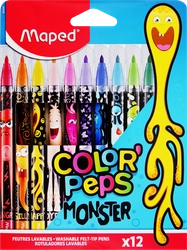 Фломастеры MAPED Color'Peps Monster смываемые, 12 цветов, Арт. 845400
