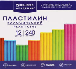 Пластилин BRAUBERG Академия хит 12 цветов, со стеком, Арт. 106423, 240г, картинка