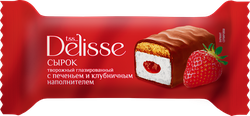 Сырок творожный глазированный DELISSE Клубника на печенье 26%, без змж, 40г, крупный план