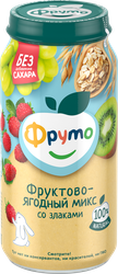 Пюре фруктово-ягодное ФРУТОНЯНЯ Фруктово-ягодный микс, яблоко, земляника, виноград и киви, с 8 месяцев, 250г, изображение