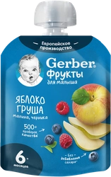 Пюре фруктово-ягодное GERBER Яблоко, груша, малина и черника, с 6 месяцев, 90г