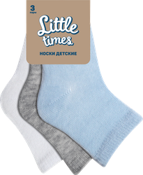 Носки для мальчика LITTLE TIMES р. 6–14, белые, голубые, серый меланж, Арт. LT-3-BL, 3пары, крупный план