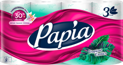 Бумага туалетная PAPIA Tropical exotics 3-слоя, 8шт, фотография