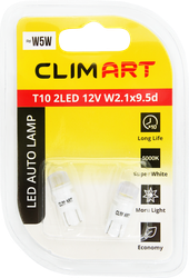 Лампа автомобильная светодиодная CLIM ART T10 2LED 12V W2.1x9.5d (W5W)/к-т, 2шт, фотография
