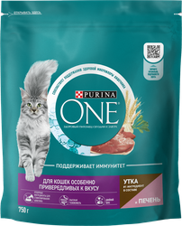 Корм сухой для кошек PURINA ONE Привередливые к вкусу Утка и печень, 750г, вид