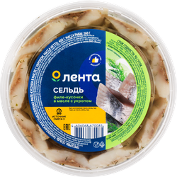 Сельдь ЛЕНТА Матье, филе-кусочки с укропом в масле, 400г, крупный план