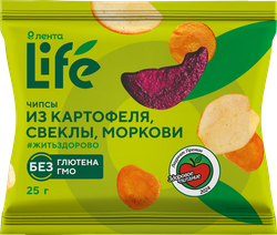 Чипсы овощные хрустящие ЛЕНТА LIFE Картофель, свекла и морковь, 25г, вид