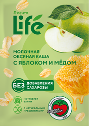 Каша овсяная ЛЕНТА LIFE молочная, с яблоком и медом, 40г, фотография