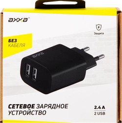 Устройство зарядное сетевое AXXA 2 USB 2.4А, черный, Арт. 2402
