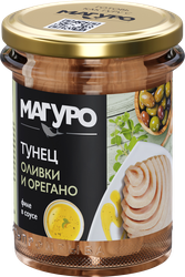 Тунец полосатый МАГУРО филе в соусе Оливки-орегано с маслом, 200г, вид