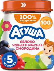 Пюре фруктово-ягодное АГУША Яблоко, черная и красная смородина, с 5 месяцев, 100г, картинка