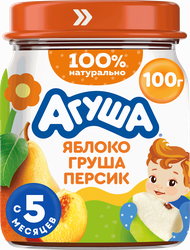 Пюре фруктовое детское АГУША Яблоко, груша и персик, с 5 месяцев, 100г, фото