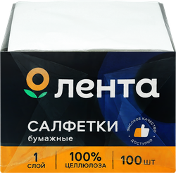 Салфетки бумажные ЛЕНТА белые 1-слой, 24х24см, 100шт, изображение
