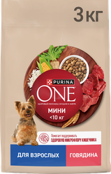 Корм сухой для взрослых собак PURINA ONE мелких и карликовых пород, с высоким содержанием говядины и с рисом, 3кг, вид