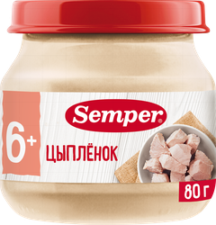 Пюре мясное SEMPER Цыпленок, с 6 месяцев, 80г, фото