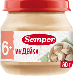 Пюре мясное SEMPER Индейка, с 6 месяцев, 80г, крупный план