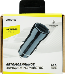 Зарядное устройство автомобильное AХХА 1м, 2 USB 2,4А USB-C дата-кабель, черный, Арт. 2233, изображение