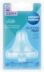 Соска для бутылочек с широким горлом CANPOL BABIES EasyStart, силиконовая антиколиковая, с быстрым потоком, с 12 месяцев, Арт. 21/722, крупный план