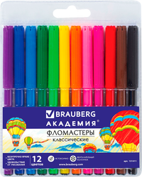 Фломастеры BRAUBERG Академия, 12 цветов, Арт. 151411, 12шт, вид