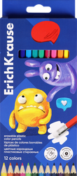 Карандаши цветные ERICHKRAUSE Jolly friends, шестигранные стираемые, с ластиком, 12 цветов, Арт. 61801, картинка