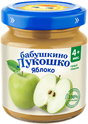 Пюре фруктовое БАБУШКИНО ЛУКОШКО Яблоко без сахара, с 4 месяцев, 100г, крупный план